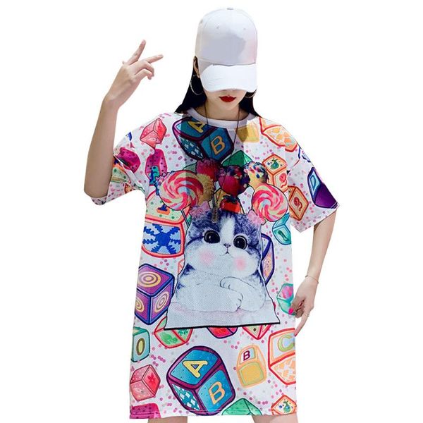 

summer women's t-shirt 2020 new korean version of color matching printing t-shirt female loose sets of round neck short sleeve, White