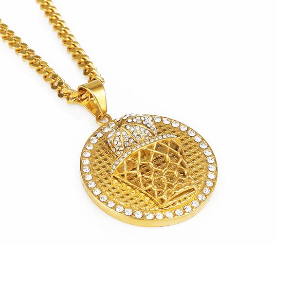 

new design hip hop jewelry fashion men round basketball pendant necklace crystal men punk necklace with chain long 60cm, Silver