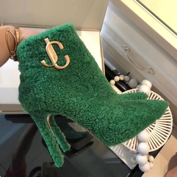 

2020u осень и зима новый остроконечный конфеты цвет овчины боковые молнии ботинки высокой пятки кожа подошва, оригинальная коробка доставка