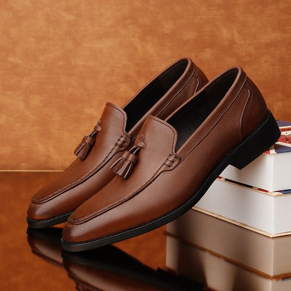 

dress shoes men tassel loafers casual genune leather shoes business men oxfords driving flats breathable wedding, Black
