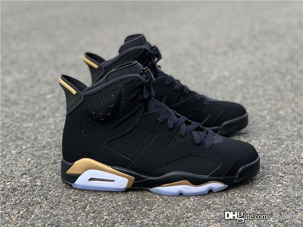 

air authentic 6 dmp defining moment black man basketball shoes black nubuck upper metallic gold retro sports sneakers ct4954-007