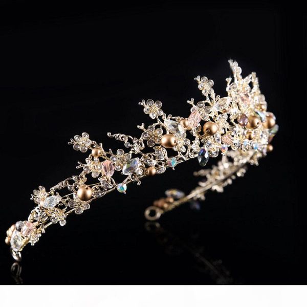 

baroque style rhinestone queen wedding crowns with earrings for women handmade bridal crystal tiaras hair jewelry accessorie, White;golden