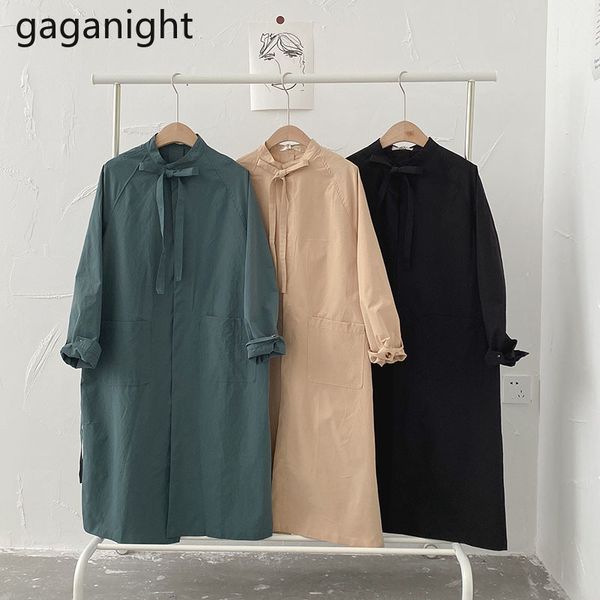 

gaganight casual fashion women trench thin spring autumn long coat office lady cardigan lace up solid outwear ropa mujers cozy, Tan;black