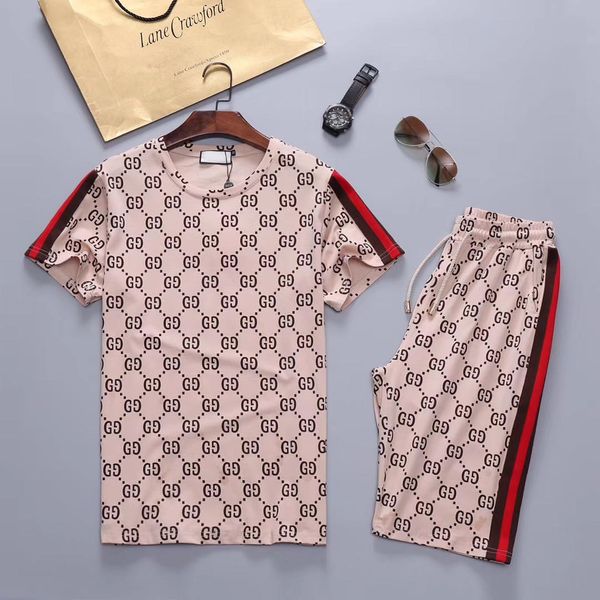 

new 2020 summer tracksuit set running mens tracksuit letter slim clothing track kit luxury sports short sleeve suit n6, Gray