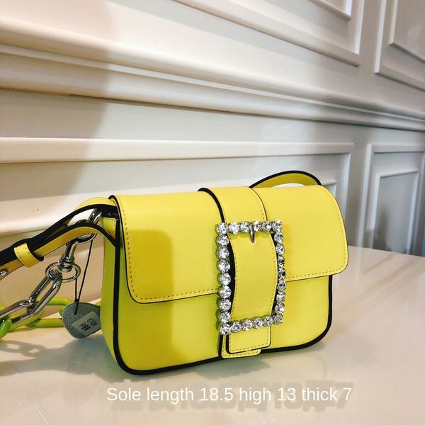 

enig5 summer 2019 new korean style leather acrylic buckle rhinestone shoulder small square small square web red running bag shoulder messeng