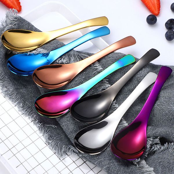 

dropshipping 304 stainless steel spoons round bottom jue titanium-plated color spoon multi-standard deepening thickening table spoon t3601