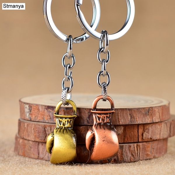 

boxing glove keychain antique bronze cool luxury metal keychain car key chain key ring bag pendant for sport business gift, Silver