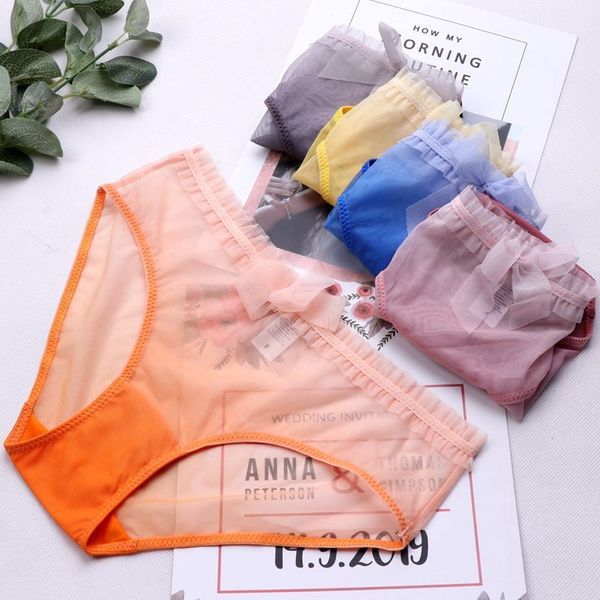 

sp&city gradual change color panties lace lingerie transparent underwear bow seamless briefs women's underpants thong, Black;pink