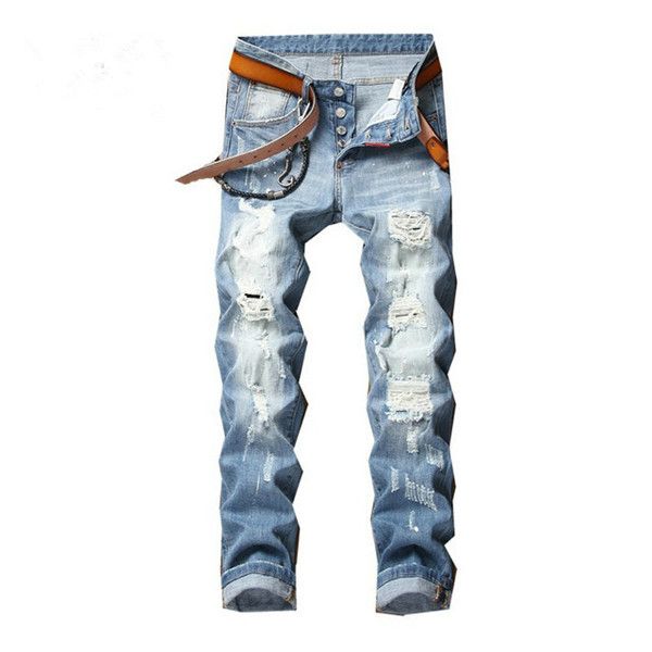 

men's fashion jeans european and american style men's jeans are really self-cultivation washed zipper decorated designer jeans are, Blue
