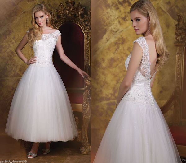 

wedding dresses a line bridal gowns scoop neck wedding gowns country style short sleeveless tea length lace, White