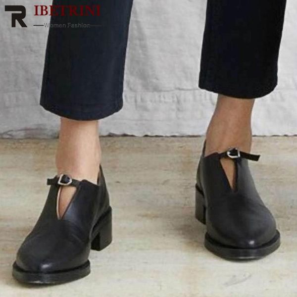 

ribetrini women fashion solid square heel buckle shoes women daily office pointed toe flats 2020 consise brand flats, Black
