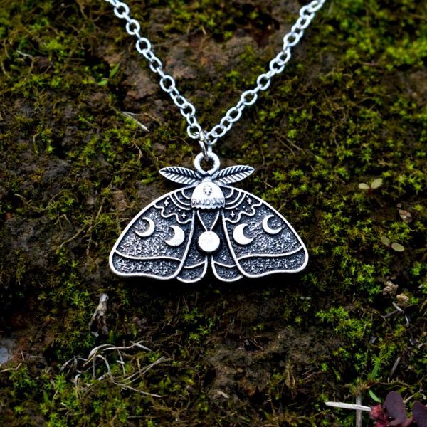 

sanlan celestial moth necklace witchy moon moon jewelry, Silver
