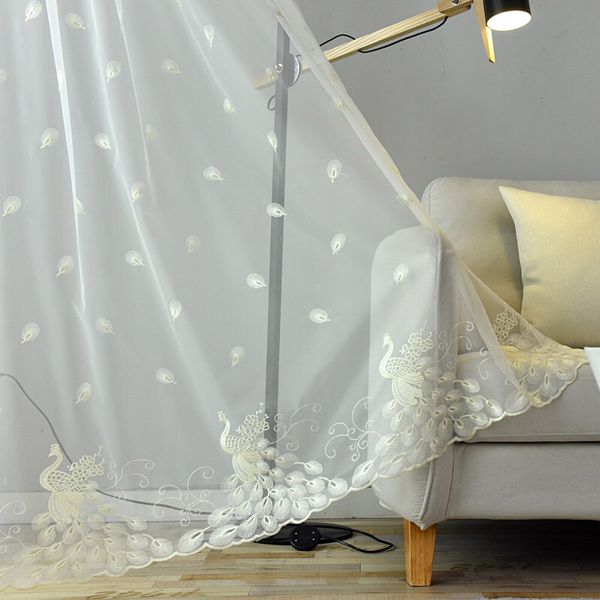 

phoenix embroidered sheer curtain for living room delicate peacock royal blue cortina tende m081c