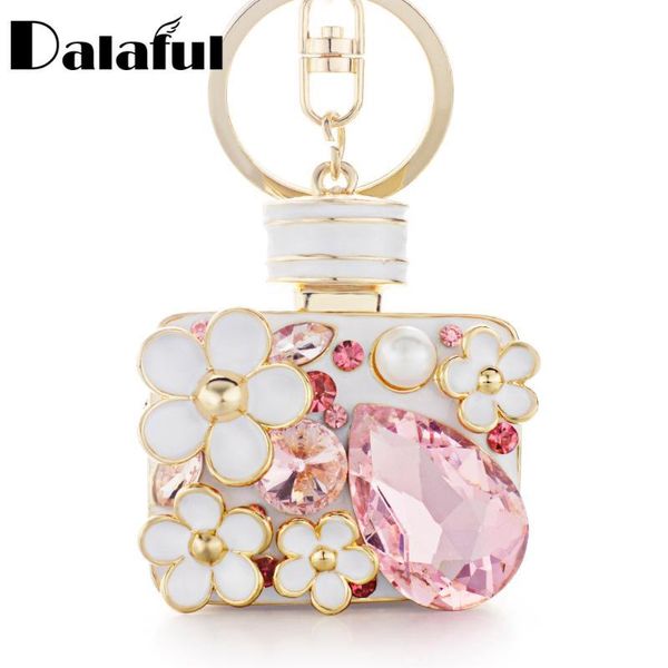 

dalaful enamel flower rhinestone bottle keyrings crystal bag pendant for car key chains holder rings women jewelry k314, Silver