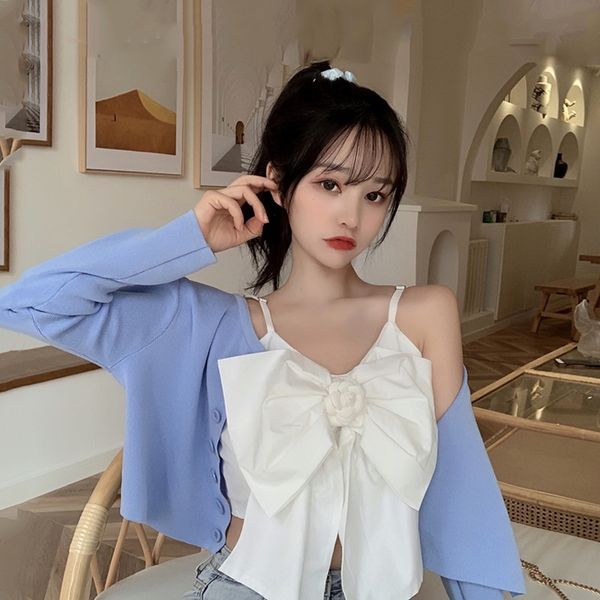

jutat big bow white camisole female summer wear korean style net red with the butterfly butterfly same style short sleeveless bottoming, Camo