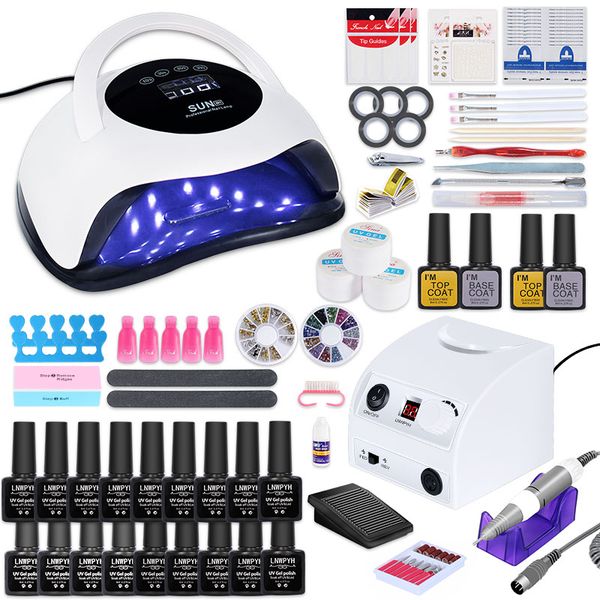

nail set 35000rpm electric machine nail drill 72w dryer lamp 18/12pcs gel polish kit manicure tools set for art