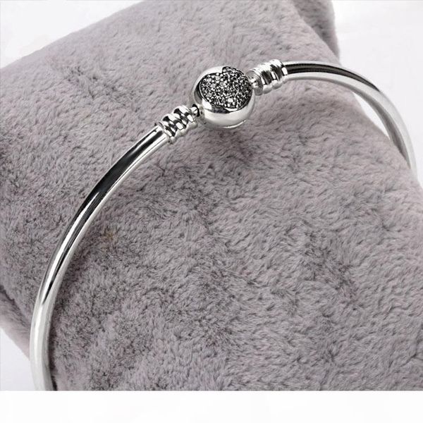 

k heart shaped cz diamond clasp bangle bracelet sets original box for pandora 925 sterling silver charm bracelets women wedding jewelry, Black