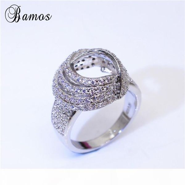 

luxury winding knot cross ring gorgeous hollow white diamond ring for women white gold filled retro jewelry promise wedding rings, Slivery;golden