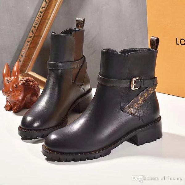 

winter shoes woman leather snow boots casual ankle warm martin fashion boots with box discovery ankle boot bottes femmes luxury design l874, Black