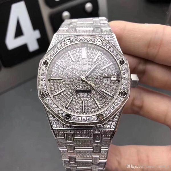 

15400 super orologio di lusso 316l 3120 automatic movement size: 41mm*10mm original folding buckle waterproof diamond watch montre de luxe, Slivery;brown