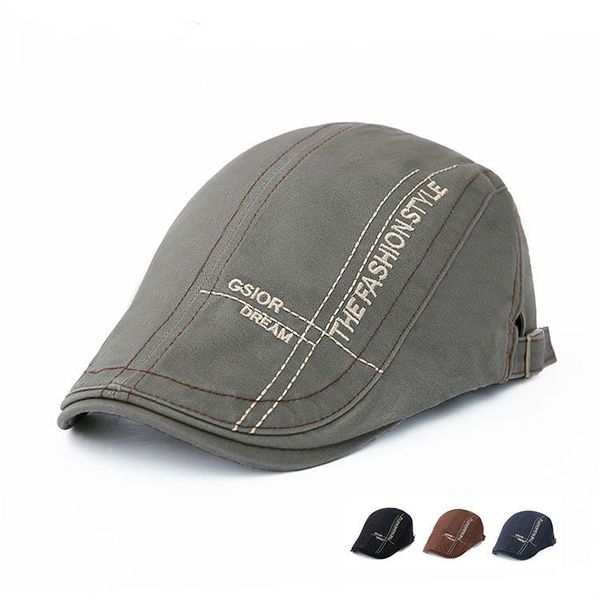 

fashion letter embroidery summer berets caps for men casual peaked caps embroidery retro berets hats dad hat casquette cap, Blue;gray