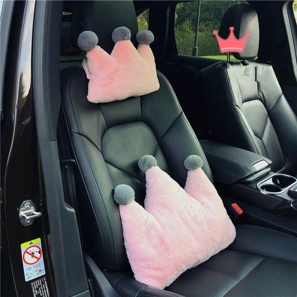 

car crown shape plush headrest pillows lumbar cushion pp cotton kids head support protection pillow car interior decora