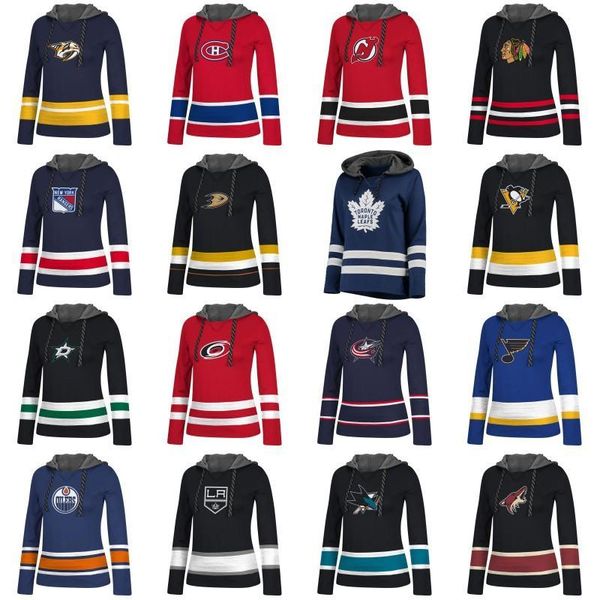 

lady custom any name & number hockey hoodies jersey blackhawks ducks oilers hurricanes rangers canadiens predators devils sharks jerseys, Black;red
