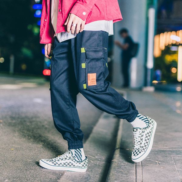 

men removable pocket cargo pants camouflage hip hop streetwear harajuku style harem sweatpants high street fashion trousers, Black