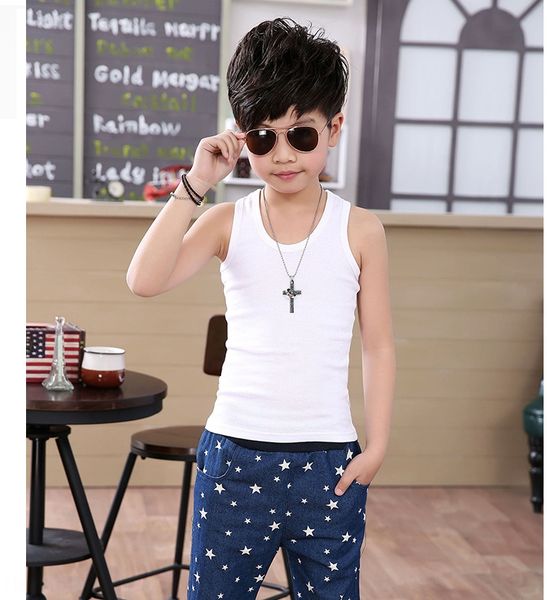 

2020 children's i-shaped solid color pure cotton candy for boys vest vest candy vestand girls, Blue