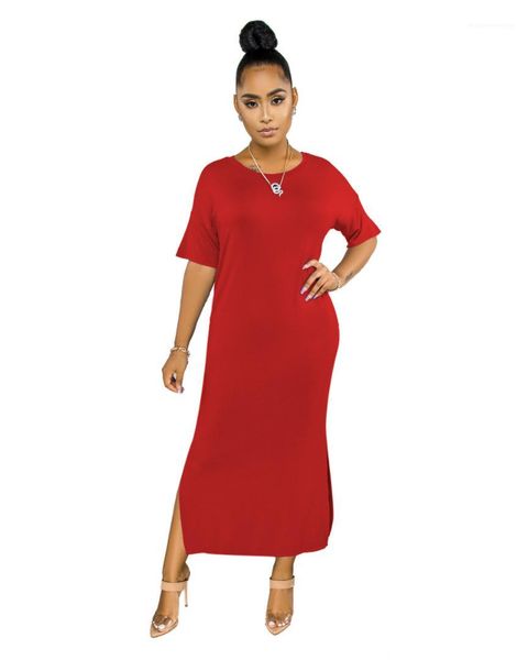 

crew neck multi color split long dress slim female clothing 2020 womens designer dresses summer sexy, Black;gray