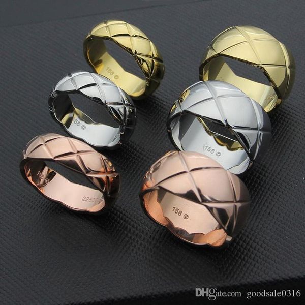 

fashion brand 316l titanium steel wide and small plaid couple ring 18k gold ring personality gift, Silver