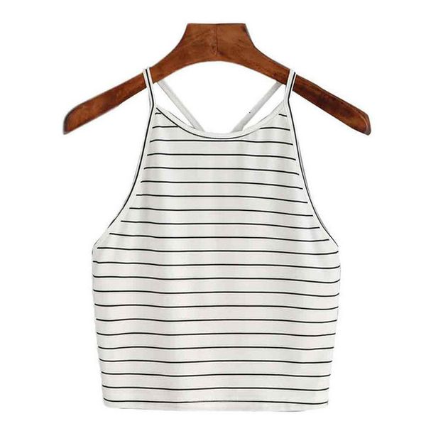 

women fashion crop striped tank sleeveless t shirt summer beach camis boho crophaut femme, White