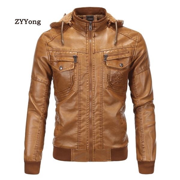 

2020 winter warm casual jacket men solid long sleeve faux pu leather coat stand collar thick slim fit men jacket trench coats, Black
