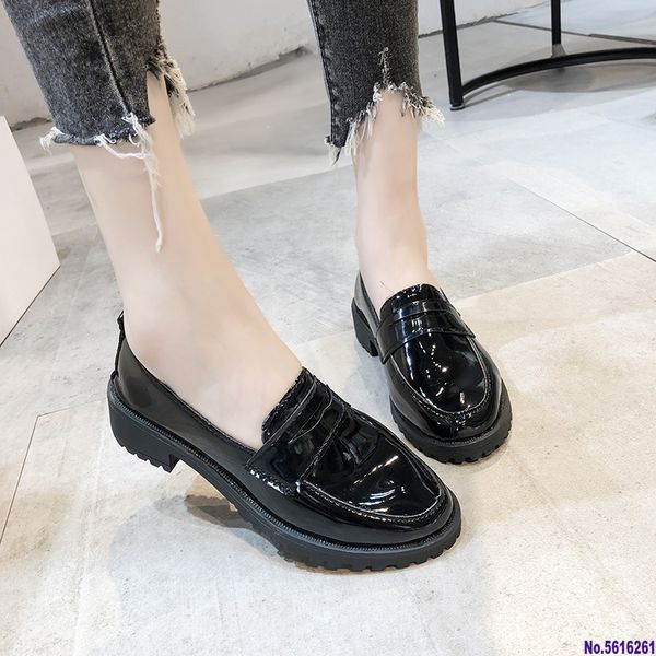 

new patent leather oxfords women shoes flats slip on british style ladies shoes solid black thick bottom platform woman
