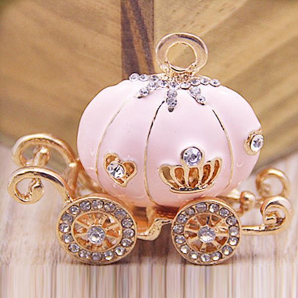 

cute big pumpkin carriage crystal charm keychain, Silver
