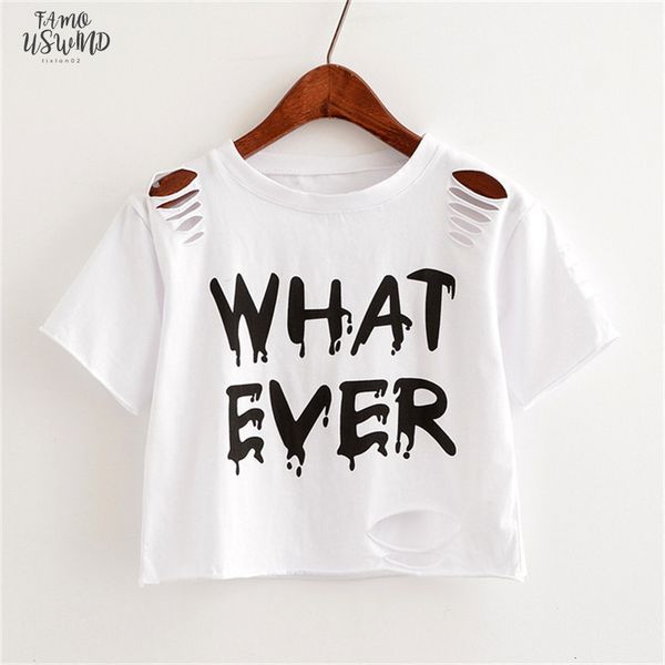 

new t shirt women crop harajuk crew neck short sleeve what ever printed summer for girls, White