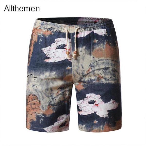 

allthemen summer style men shorts short loose casual hawaii printing shorts male elastic waist sportwear beachwear, White;black