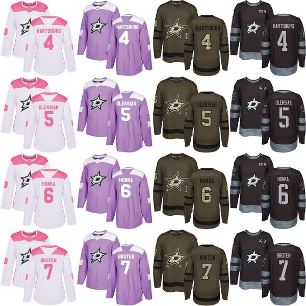 

2017-2018 season dallas stars 4 miro heiskanen 7 neal broten julius honka jamie oleksiak purple salute 100th custom hockey jerseys mens, Black;red