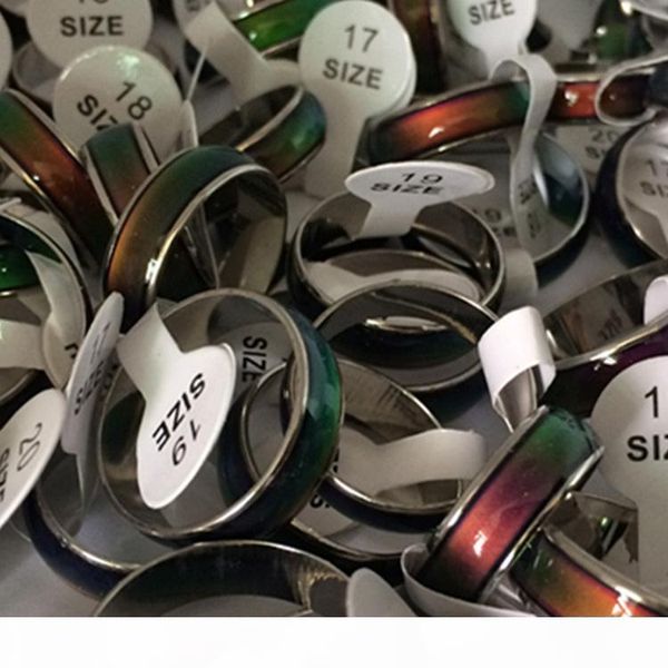 

100pcs fashion mood ring changing colors rings size 16 17 18 19 20 stainless steel, Silver