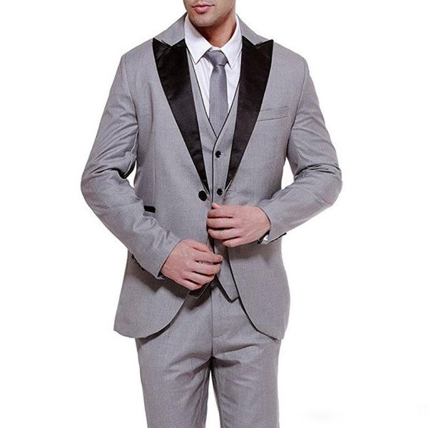 

men's suits & blazers three piece gray business party men groom wear 2021 classic black peaked lapel wedding tuxedos (jacket + vest+pan, White;black