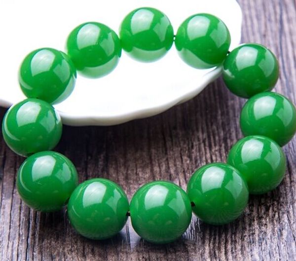 

natural hetian jade spinach green beaded strands beads 18mm n bracelet, Black