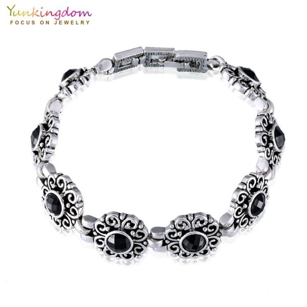 

yunkingdom trendy vintage black resin bracelet for women retro ancient white gold color jewelry pulseira hombres
