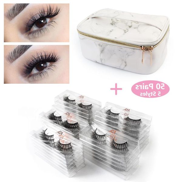 

false eyelashes 20/30/40/50pcs natural lashes wholesale mink with cosmetic bag in bulk extensions cilios maquiagem