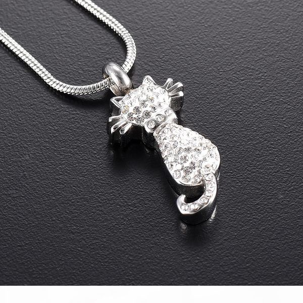 

beautiful keepsake cremation jewelry for ashes crystal cat memorial ash keepsake pendant necklace women animal urn jewelry, Silver