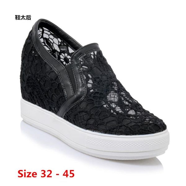

summer wedges women flat platform wedge shoes air mesh woman internal increas flat oxford shoes for women small big size 32 - 45, Black