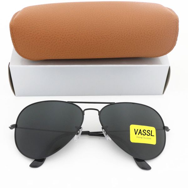 

classic pilot sunglasses large black metal frame sun glasses for men women 62mm uv400 glass lenses for brown box, White;black