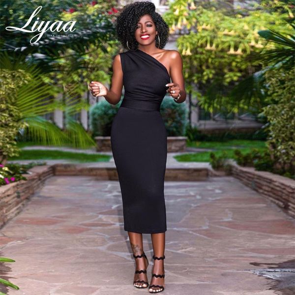 

liyaa женщины одно плечо платья 2020 женских платья элегантных bodycon бинт длина до колен партии платья плюс размер платье, Black;gray