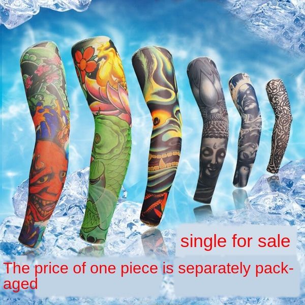 

tattoo sunshade men's and women's flower arm sleeve tattoo sun-proof ice silk sleeve outdoor riding sunshade seamless running men, Black