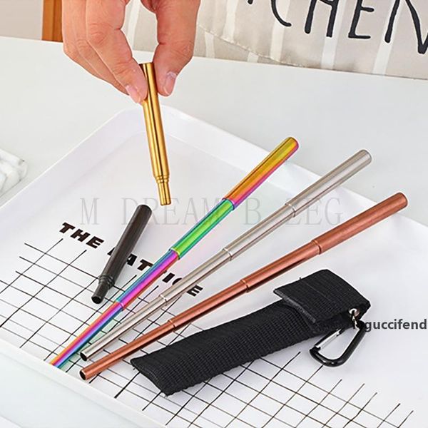 

telescopic reusable straws portable stainless steel metal drinking straw with travel case for outdoor bar home party supplies