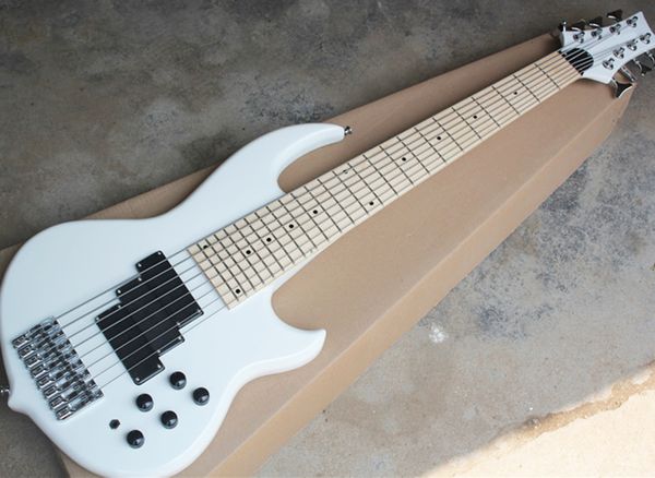 

white 8 strings electric bass guitar neck-thru-body with rosewood fretboard,24 frets,black hardware,can be customized as requested